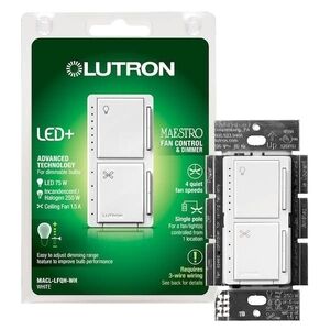 Lutron Maestro White Fan Control and Dimmer Switch NIB